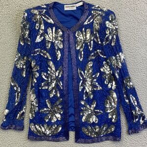 Silky Nites‎ by Cherish Vintage Blue Beaded Sequins Women's Jacket Size 10-12